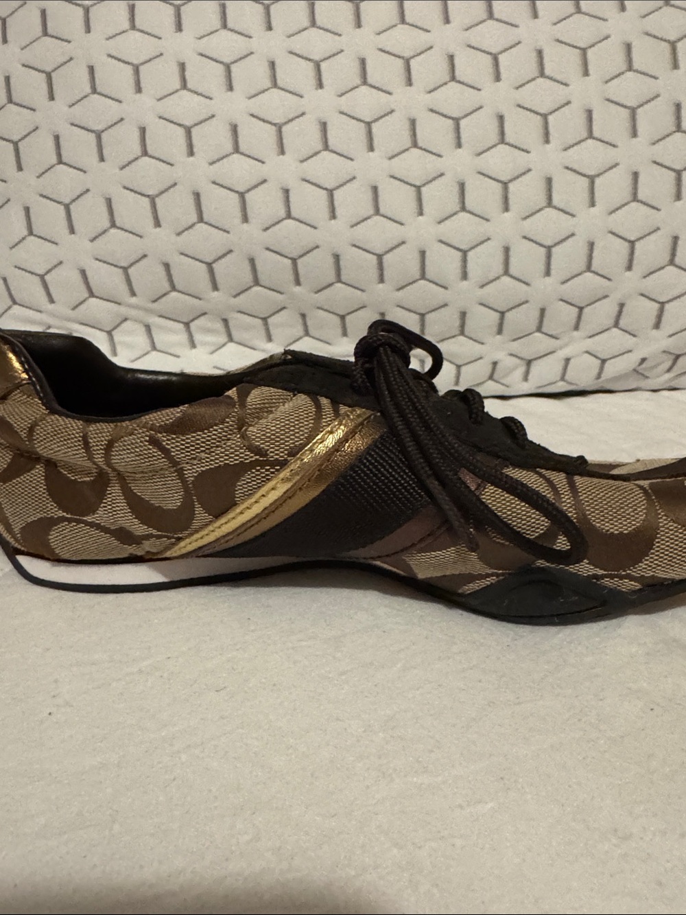 Coach Brown Monogram Sneakers with Gold Accent - Picture 5 of 5